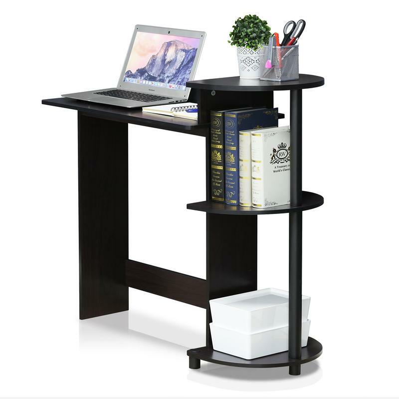 Furinno-escritorio compacto para ordenador, mueble barato con estantes, nogal oscuro