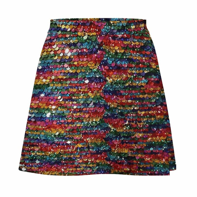 Mini-saia de lantejoulas arco-íris feminino, brilho, arco-íris vibrante, roupas coreanas, roupas femininas, moda japonesa