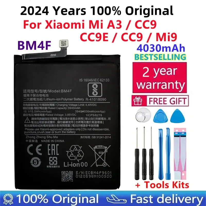 Batterie de téléphone de remplacement pour Xiaomi Mi BM4F, 100% d'origine, Mi A3, CC9, CC9E, CC9 ata 9 Lite 24.com, outils cadeaux, nouveau