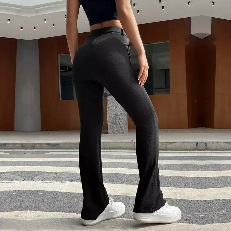 2024 neue Damen Gothic Wear Instagram Street Pocket Slim Fit einfarbige elastische Micro Flap Hose lässig y2k Damen hose ysq23