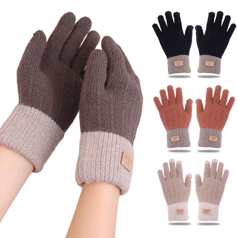 Зимние теплые вязаные перчатки с закрытыми пальцами, женские Искусственные кашемировые толстые плюшевые рандомные перчатки для езды на велосипеде и вождения