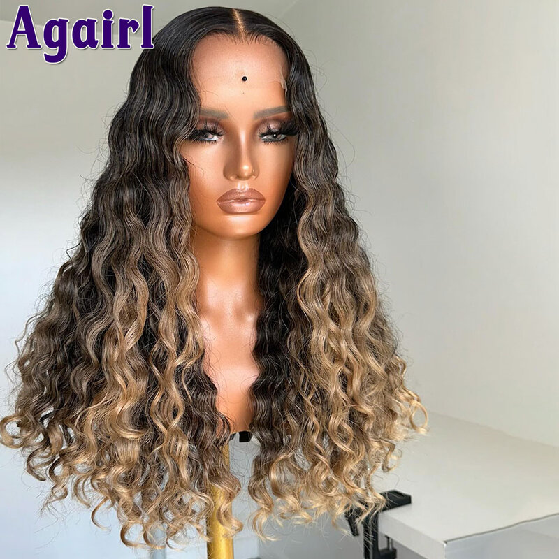Ombre Blonde Loose Deep Wave Glueless Wig Human Hair Ready To Wear And Go PrePlucked 13X6 13X4 Lace Frontal Curly Wigs For Women