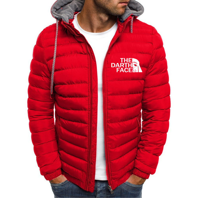 DARTH FACE 로고 프린트 남성용 다운 재킷, 맞춤형 로고 2023, 겨울 트렌디 스타일 다운 후디, 단색 지퍼 재킷