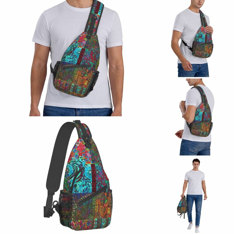 Bohemian Wonderland Small Sling Bags Chest Crossbody Shoulder Sling Backpack Outdoor Hiking Daypack Mandala Paisley Boho Bookbag