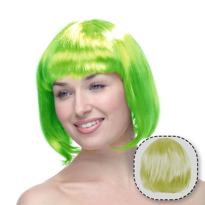 Wig rambut Bob pendek wanita, poni lurus Cosplay pesta pertunjukan 5 warna aksesoris rambut mode karnaval Wig Cabaret