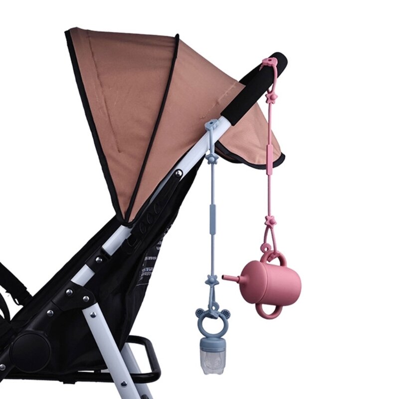 안전 스트랩이있는 아기 젖꼭지 체인 실리콘 홀더 유모차 및 유아용 의자 액세서리 유모차 QX2D 용 마시는 컵 홀더 스트랩