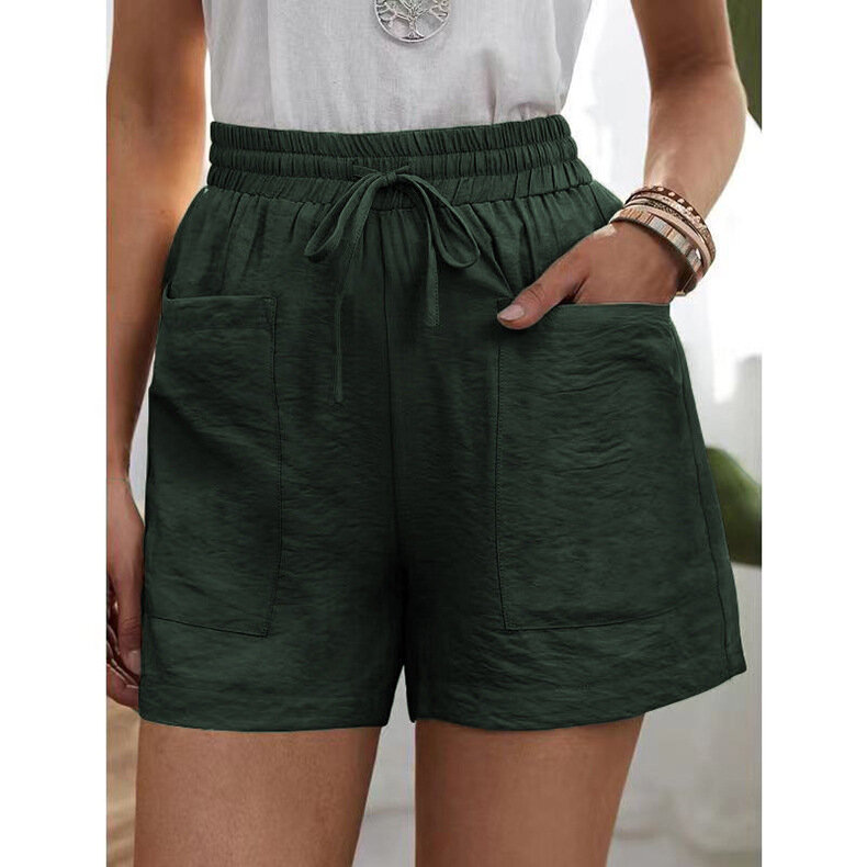 2023 Summer Fashion New Solid Color Loose Pocket Casual Shorts High Waist Wide Leg Pants Female