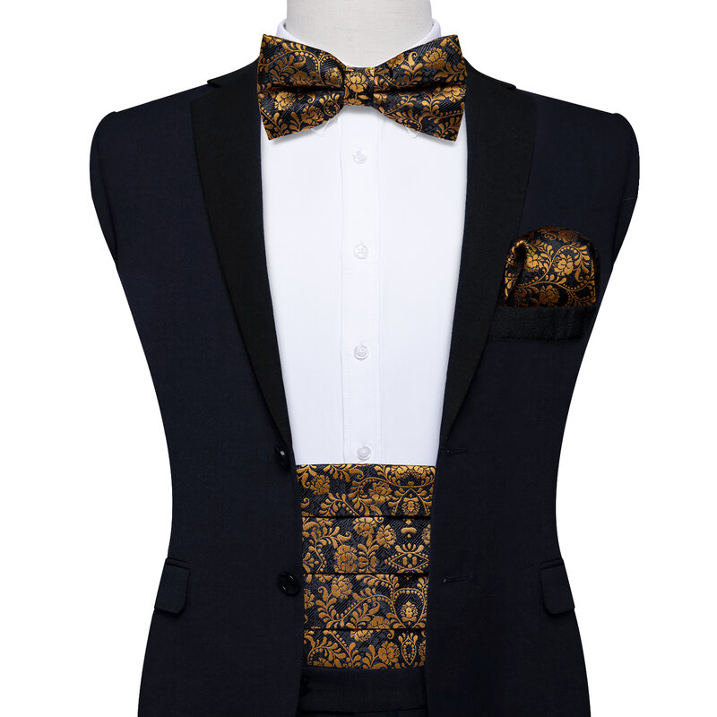 Faja de color negro y dorado para hombre, conjunto de pajarita para esmoquin, accesorios de vestir formales para boda