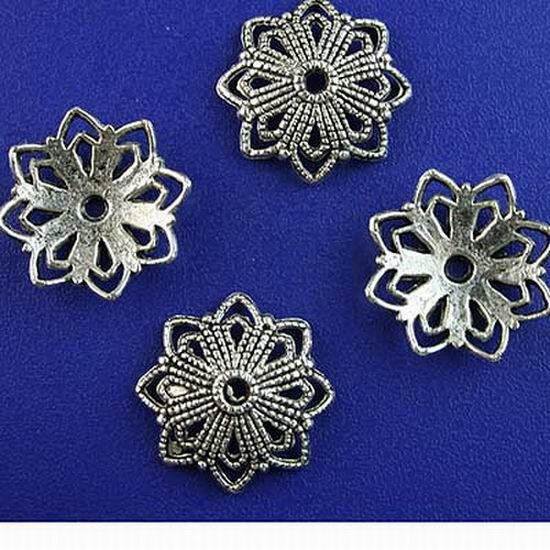 Capuchon de perles de fleurs de couleur argent tibétain, 19mm, trou: 2.3mm, h2727, 20 pièces