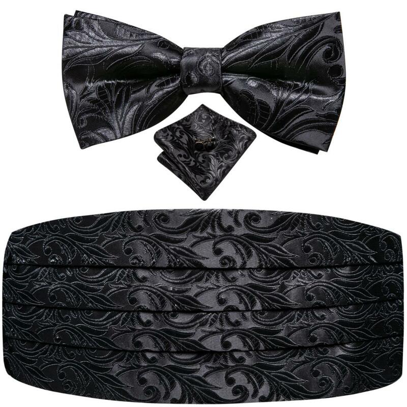 Hi-Tie Designer di lusso nero floreale solido Cummerbund papillon Set formale smoking corsetto cintura elastica per gli uomini matrimonio Cummerbunds