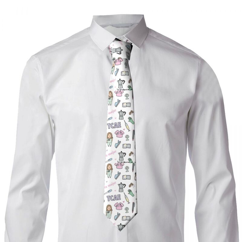 Gravata personalizada do pescoço dos desenhos animados para homens, gravatas clássicas da festa de seda, médico e enfermeira, enfermera e Apens