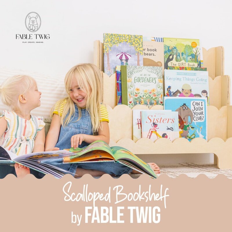 Bibliothèque en bois pour enfants avec bords festonnés, bibliothèque durable pour enfants, 3 niveaux, recommandé parfait, Montessori