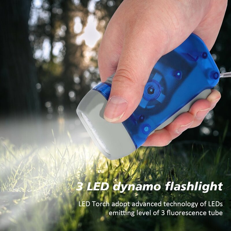 New 3 LED Hand Pressing Dynamo Crank Power Wind Up Flashlight Torch Light Hand Press Crank Camping Lamp Light