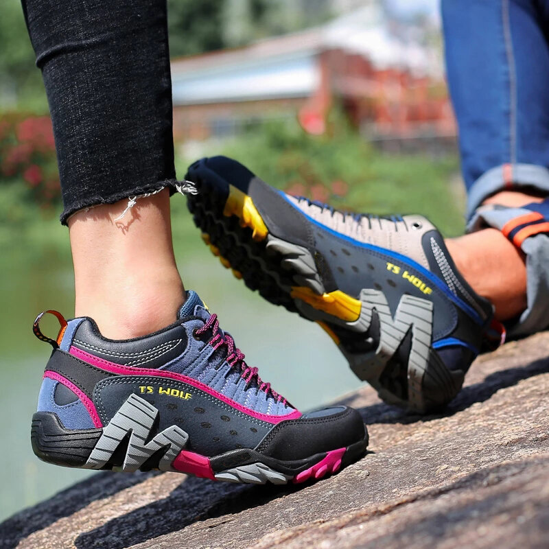 Bottes de randonnée imperméables en cuir véritable pour hommes, chaussures de trekking pour amoureux de l'extérieur, chaussures de montagne, chaussures de calcul de terre, chaussures de chasse