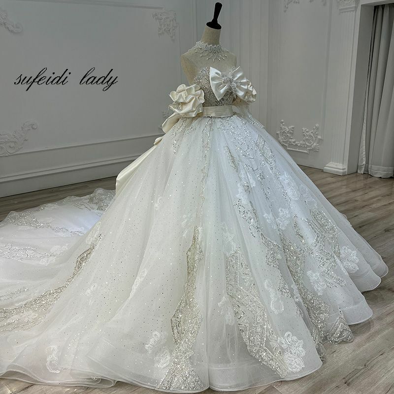 Gorgeous Appliques Beading Wedding Dresses Real Work High Quality 2022 Bow Bridal Gown