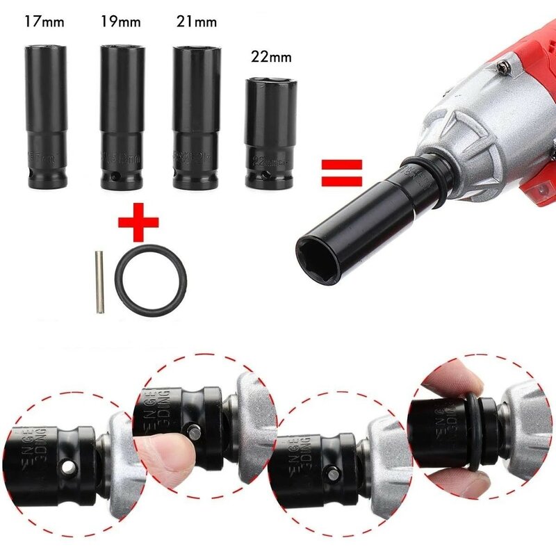 4PCS 17/19/21/22mm Electric Impact Wrench Hex Socket Head Kits Fit For AC Electric Wrench Durable Socket Wrench Set Tool