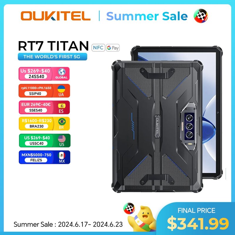 Oukitel Rt7 Titan 5G Robuuste Tablet 10.1 "Fhd + 32000Mah 12Gb 256Gb Android 13 Tablet 48mp + 20mp Tablets Pc