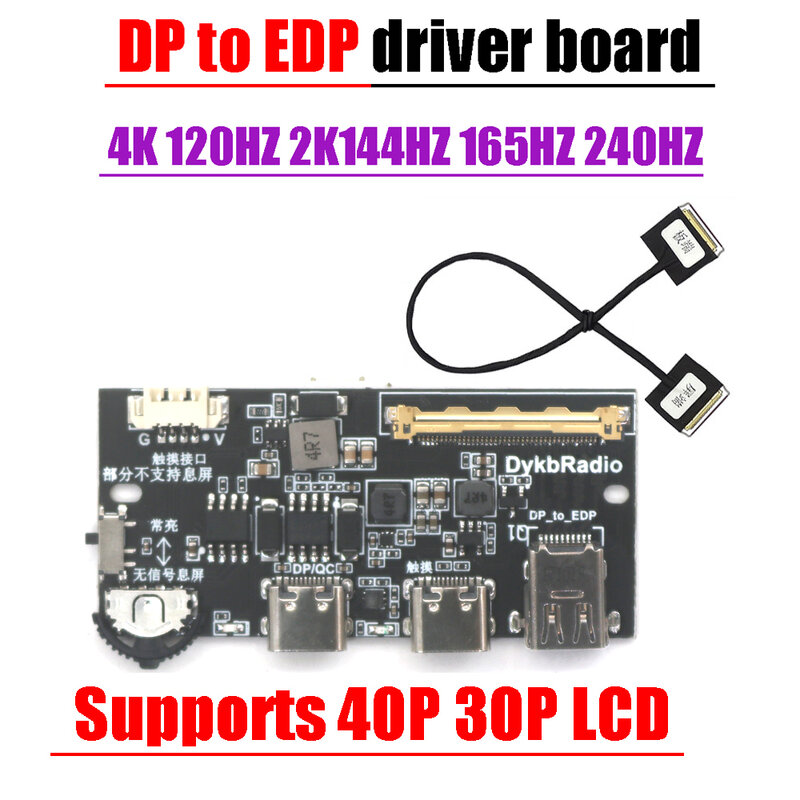 Adaptador de sinal para laptop, tela LCD, cabo coaxial EDP, 2K, 144Hz, 240Hz, 60Hz, 30Pin, 40Pin, 4K, 120Hz, DP para EDP Driver Board