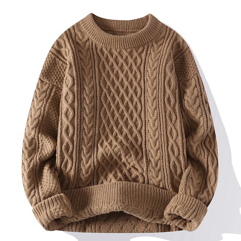 Jesienno-zimowy męski sweter w stylu Vintage z okrągłym dekoltem w jednolitym kolorze męskie dzianinowe swetry luźne dziergany sweter swetry w stylu Retro