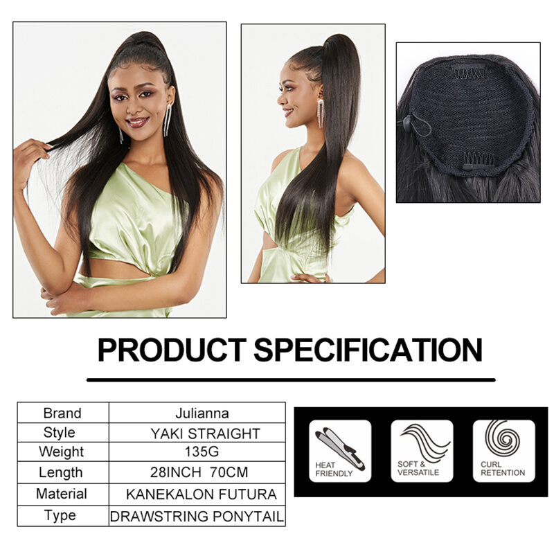 Julianna-coleta rizada sintética para mujer negra, postizo de onda Natural larga con cordón, extensiones de cabello resistente al calor