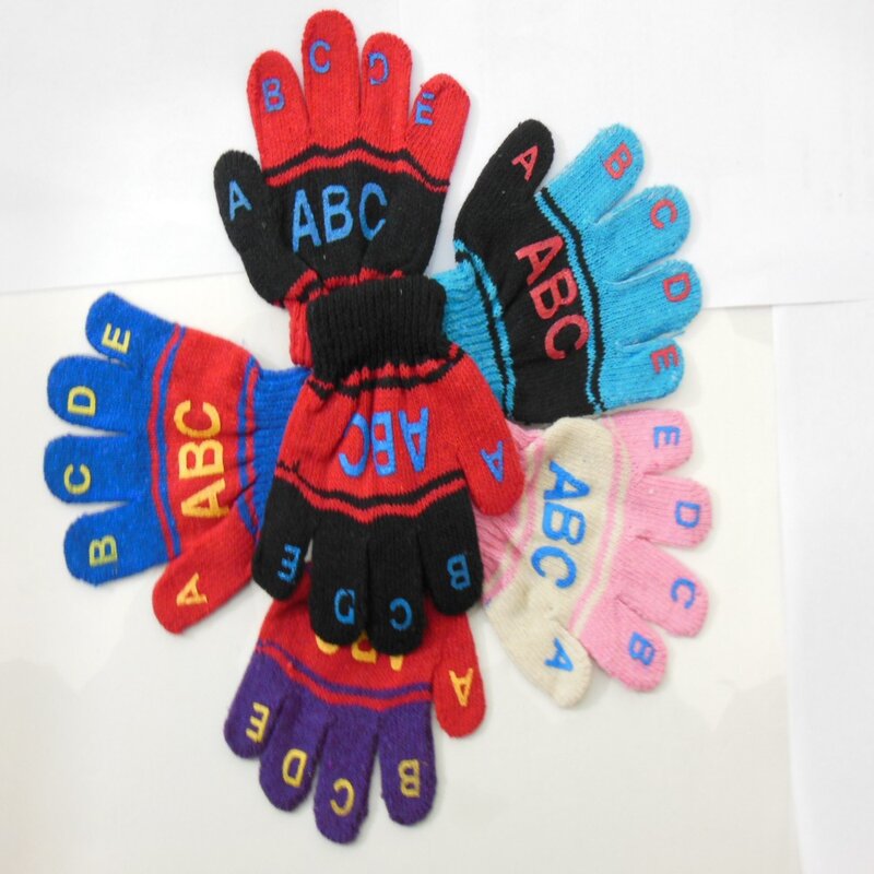 Sarung tangan rajut anak-anak, sarung tangan wol rajut cetak huruf serat akrilik baru