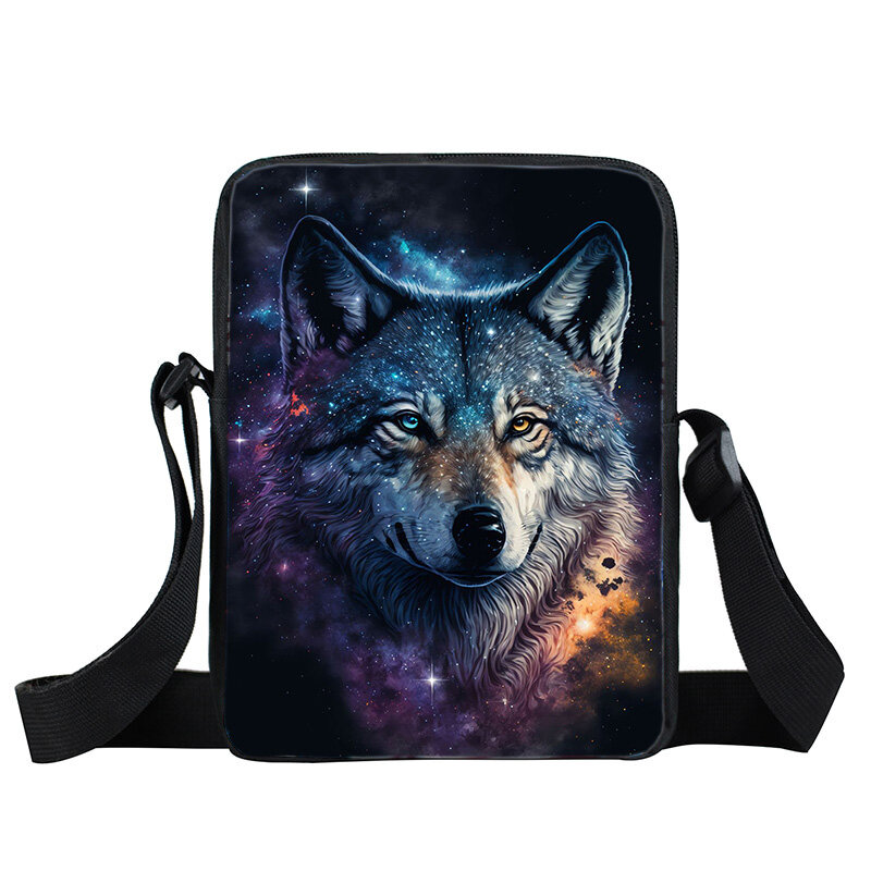 Fantasy Wolf tas selempang Pria Wanita, tas tangan kasual untuk perjalanan, tas pegangan ponsel, tas bahu remaja, tas hadiah