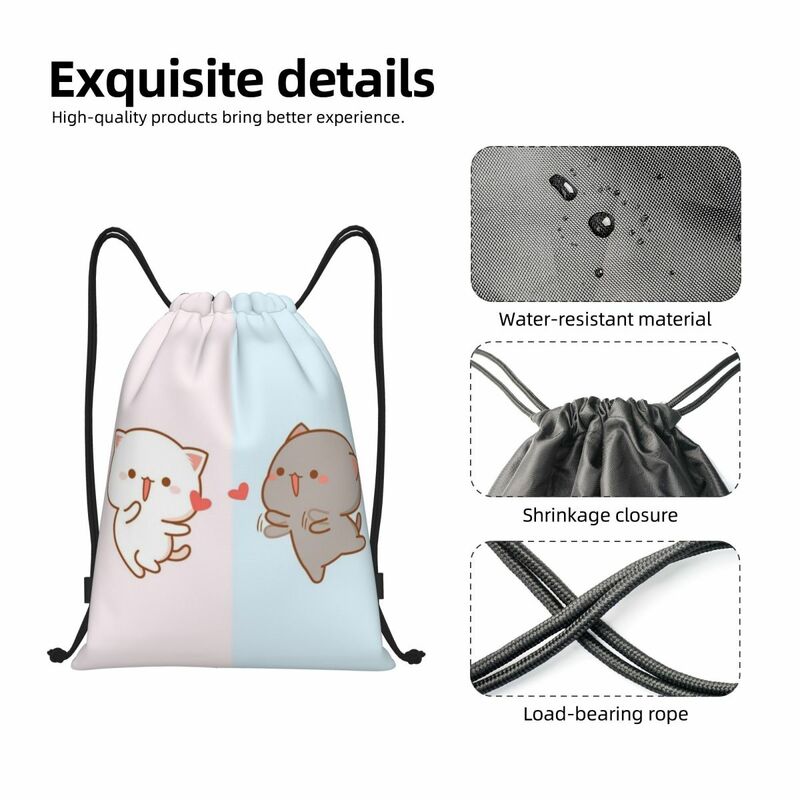 Peach And Goma-bolso deportivo con cordón para hombre y mujer, mochila portátil de almacenamiento para ir de compras, Mochi Cat, para gimnasio