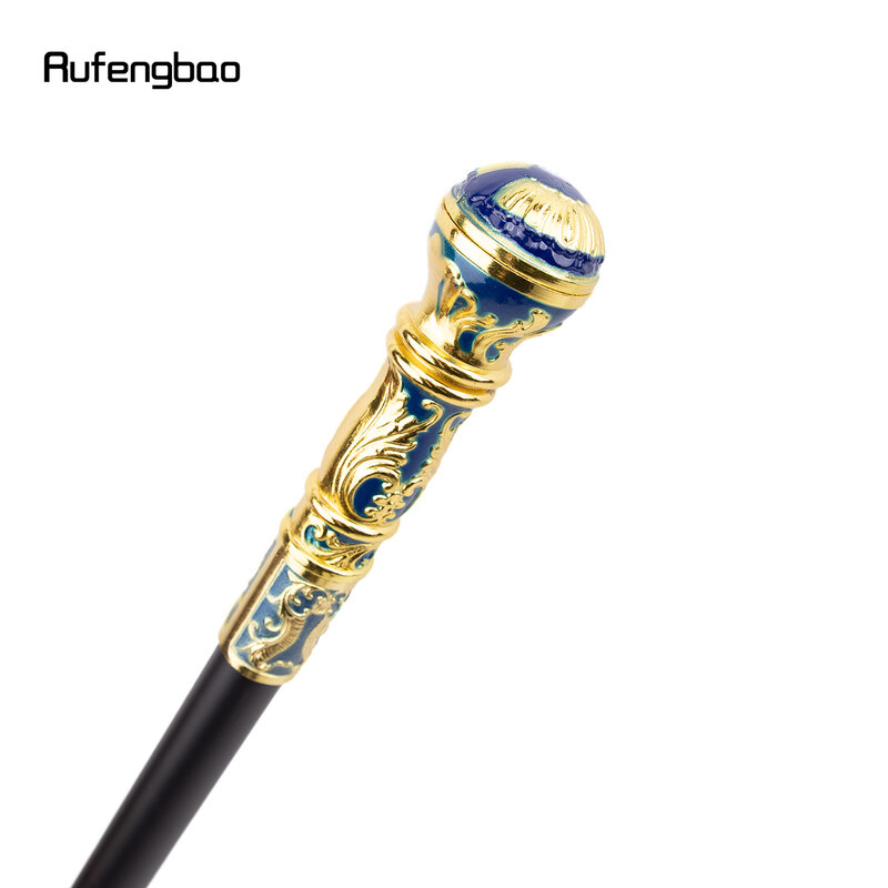 Blue Golden Luxury Round Handle Fashion Single Joint Walking Stick Decorative Cospaly Party  Cane Halloween Crosier 93cm