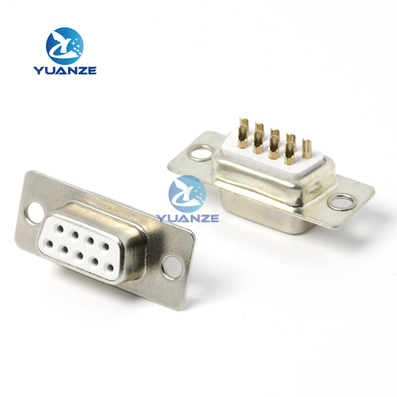 2PCS 3U Gold Plated Solid Pin DB9 Male Female Mount serial port CONNECTOR Solder Type D-Sub RS232 COM CONNECTORS 9pin Adapter