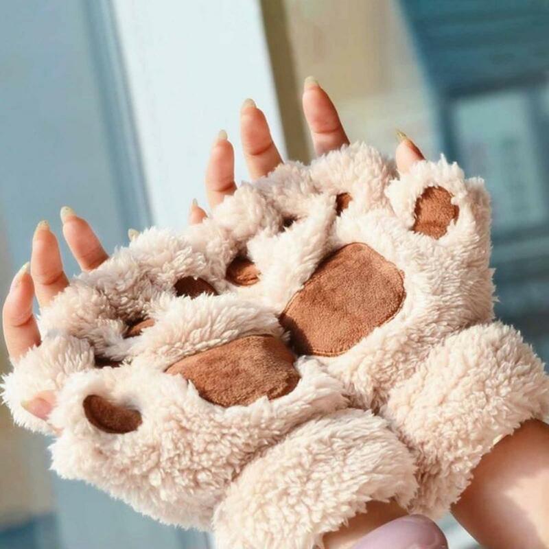 1 Pair Women's Gloves Plush Cat Paw Claw Cozy Cute Warm Comfortable Non-Slip Gloves Office Riding Accessories
