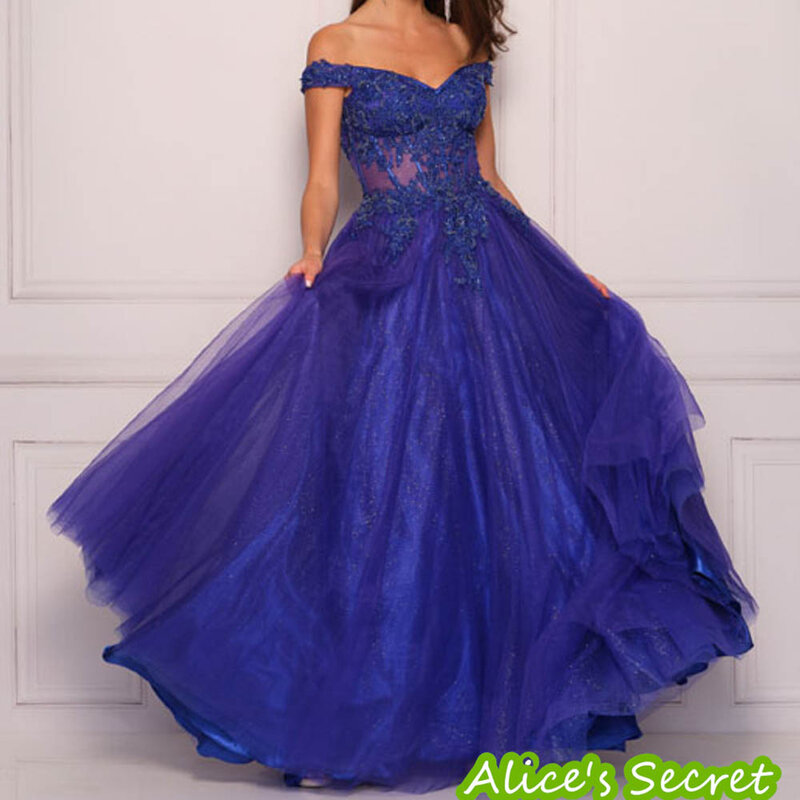 Prom Dress Evening Gown A-Line Off-Shoulder Sweetheart Sleeveless Appliques V Open Back Pleated Floor Length