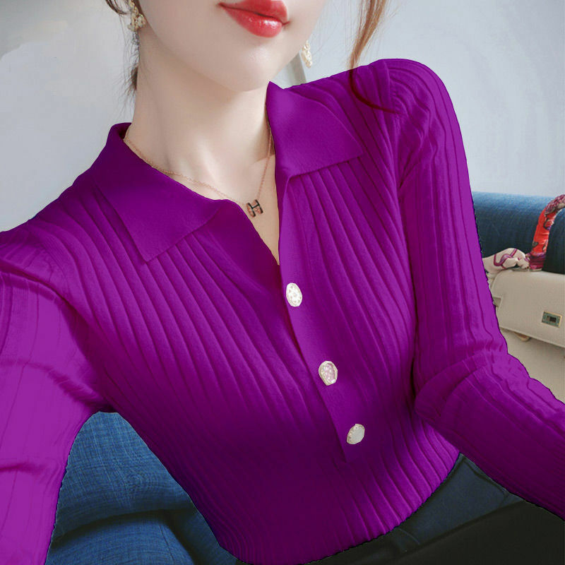 Женская модная Однотонная рубашка на пуговицах с отложным воротником и длинным рукавом, новые повседневные пуловеры, свободная Женская одежда в молодежном стиле, блузка для поездок