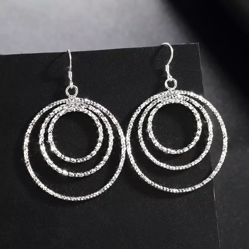 Charm 925 Sterling Silver Fashion Three circle big Earrings for Women High Quality Jewelry Party Gift drop earring wedding