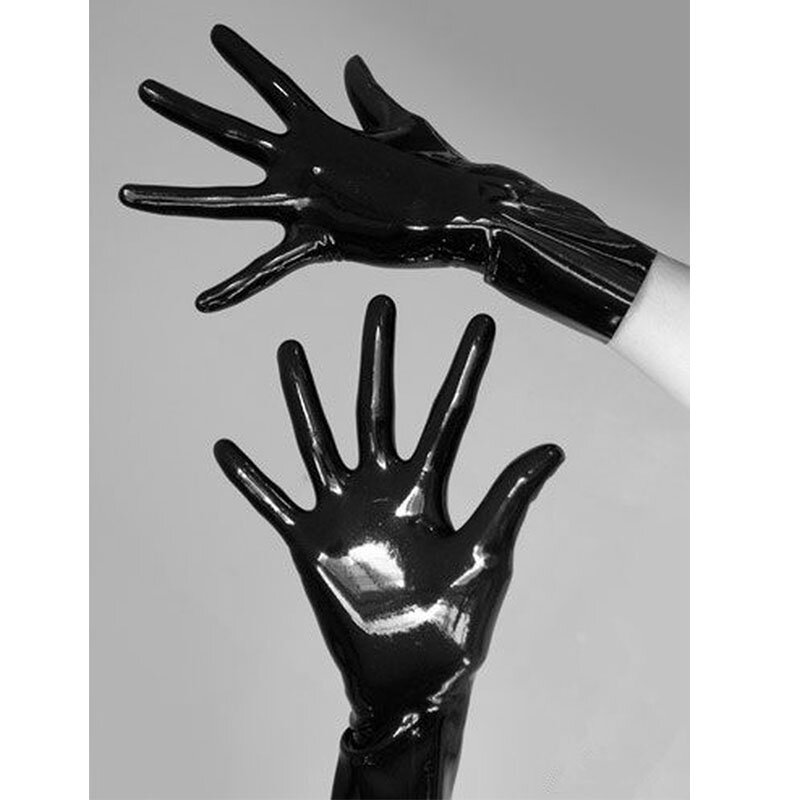 Seamless 3D Unisex Black Red Short Latex Gloves Mittens Fetish 5 Finger Wrist Length