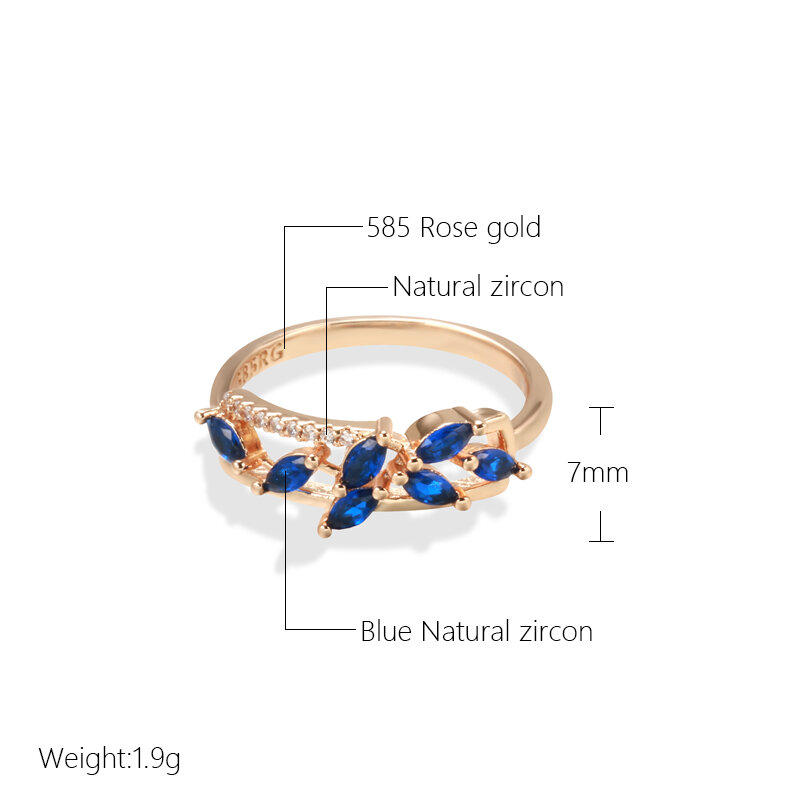 SYOUJYO ليف شكل الأزرق الطبيعي الزركون الكامل معبد خواتم للنساء يوميا متعددة الأغراض موضة سليم النحاس مجوهرات هدية