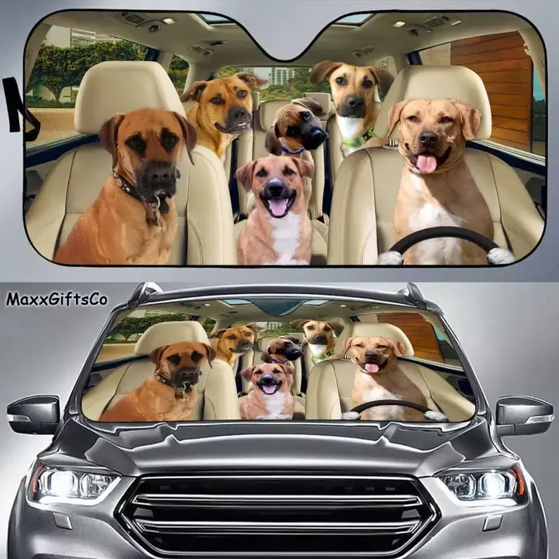 Blackmouth Cur Car Sun Shade, Dogs Windshield, Family Sunshade, Dog Car Accessories, Car Decoration, Gift For Dad, Mom