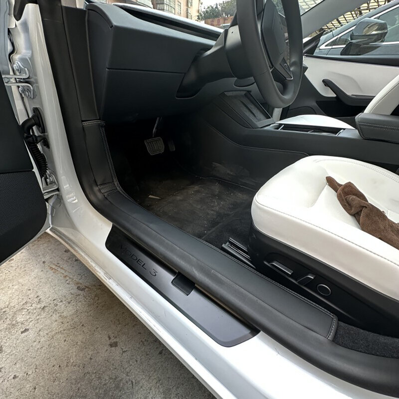 [2024] For Tesla New Model 3 Highland Front Rear Door Sill Pad Door Welcome Pedal Threshold Strip  Leather Accessories