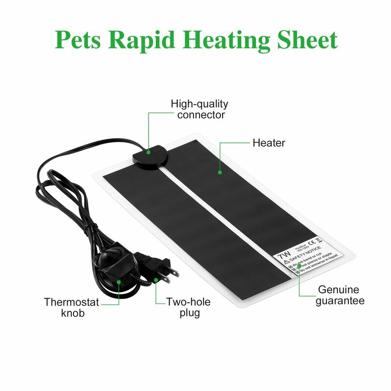 Lámina de calentamiento rápido para mascotas, almohadilla de calentamiento de temperatura, impermeable, con controlador de temperatura, 110V, 7W