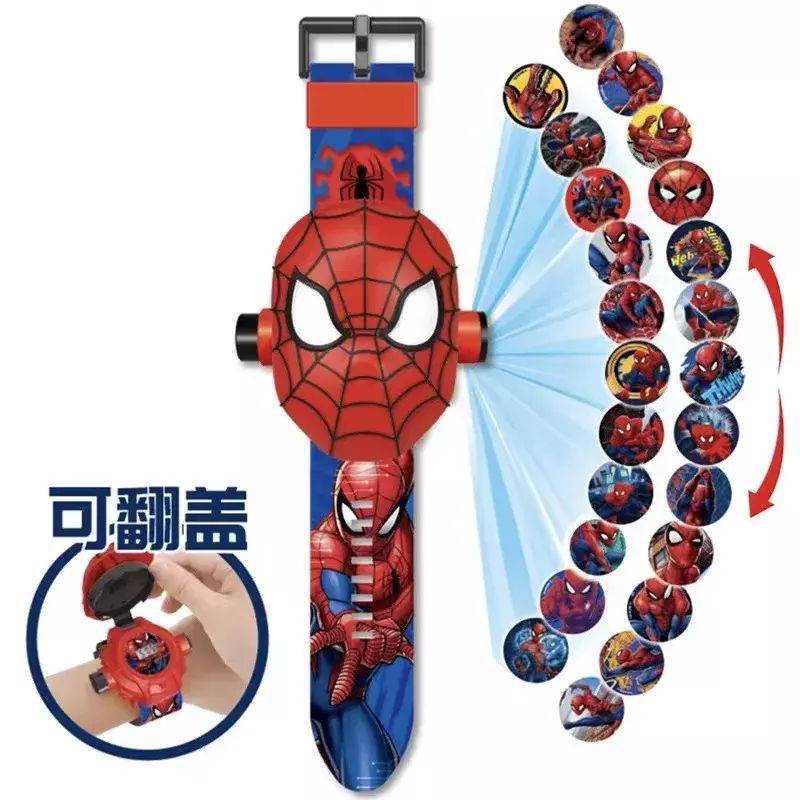 Grosir Marvel Spiderman Hulk bat-man jam tangan anak-anak anak laki-laki 3D proyeksi kartun Spider-man Hero jam tangan Digital mainan anak-anak