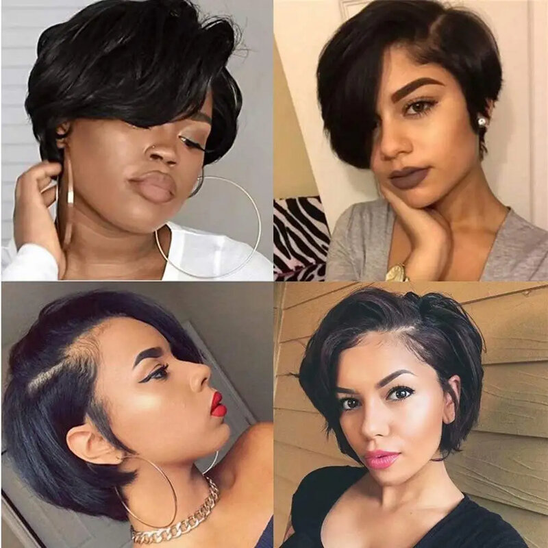 Pixie Cut Remy Human Hair Wig Short Straight Bob 13x4x1 Transparent Lace Ombre Wig For Women Pre Plucked Glueless Cheap Wigs