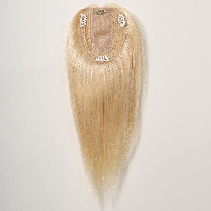 100% Remy pirang rambut manusia Toppers untuk wanita hitam dengan penipis rambut sutra dasar klip di ujung rambut potongan rambut bagian tengah