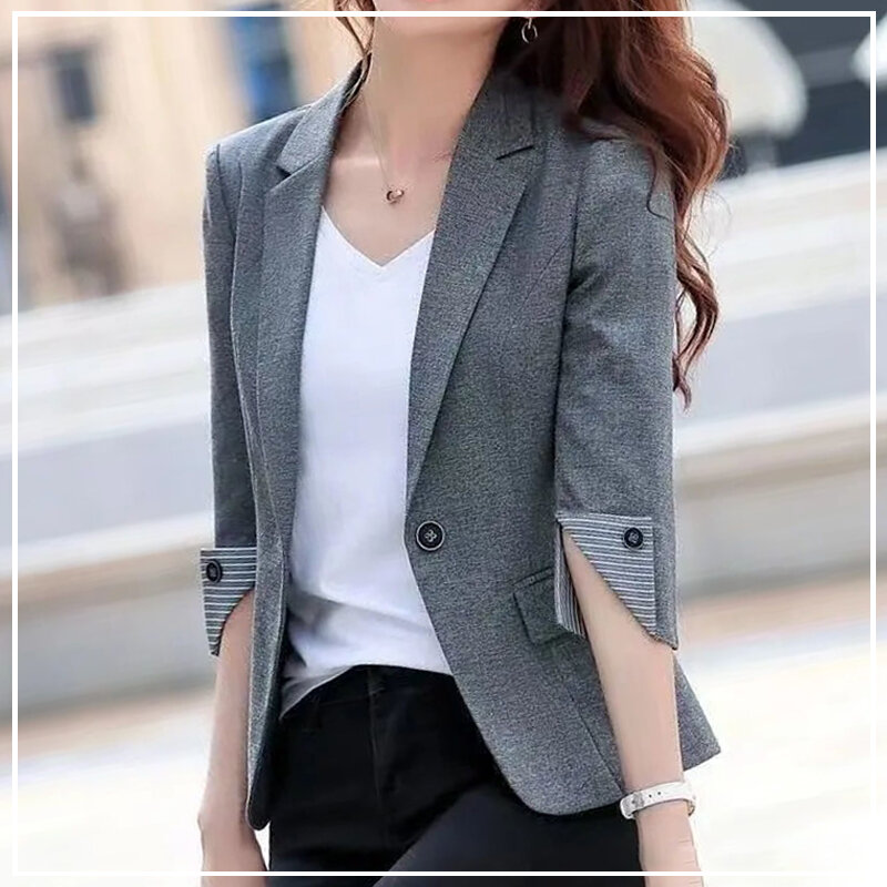 Женское приталенное пальто на одной пуговице, простое модное приталенное профессиональное пальто с откидным воротником и рукавом три четверти, корейский стиль, лето 2024
