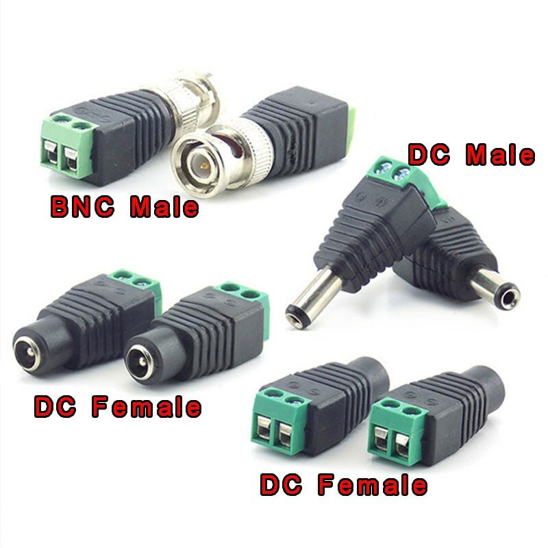 10pcs 12V DC Male DC Female Plug BNC Male Connector Plug CCTV DC Power Cable 2.1 X 5.5mm BNC Adapter For Led Strip Light