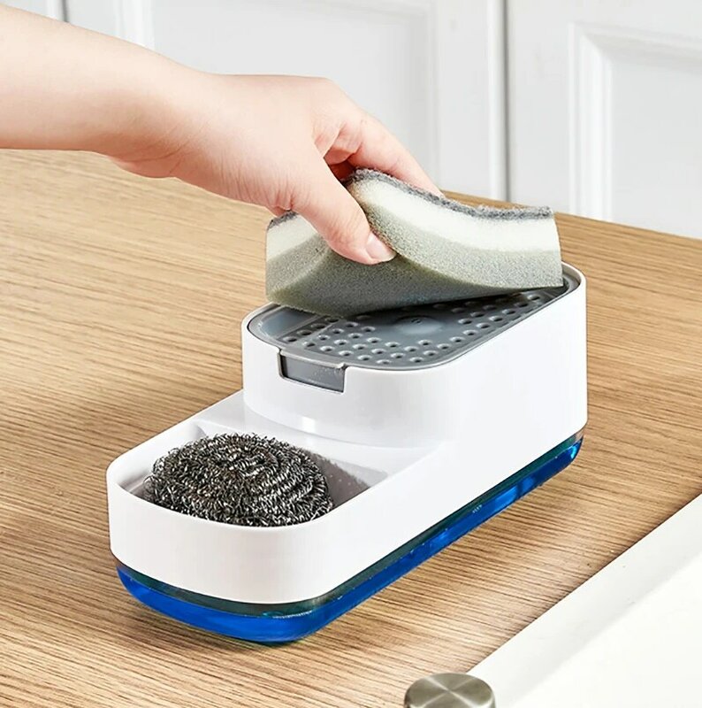 Dispenser sabun dapur 2in1, alat dapur Dispenser sabun cair otomatis dapat disimpan dalam 1, kotak sabun cair tipe tekan pompa
