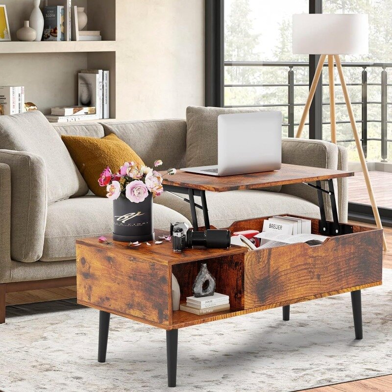 Lift Top Coffee Table for Living Room, Sofa Desk for Laptop Adjustable, Storage Furniture with Raising Tabletop Hidden