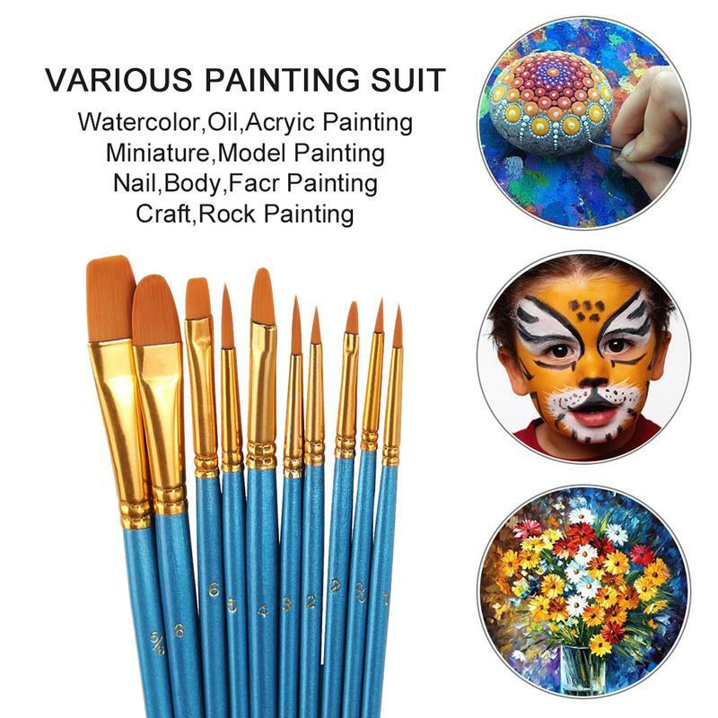 Watercolor Paintbrushes Set 10PCS Multifunctional Nylon Hair Paintbrushes Set Artist Professional Kits For Acrylic Rock Painting