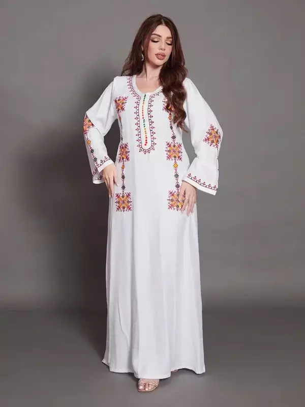 Elegant Embroidery Muslim Dress for Women Jalabiya Abaya Ramadan Long Dresses Abayas Woman Kimono Robe Moroccan Caftan Vestidos
