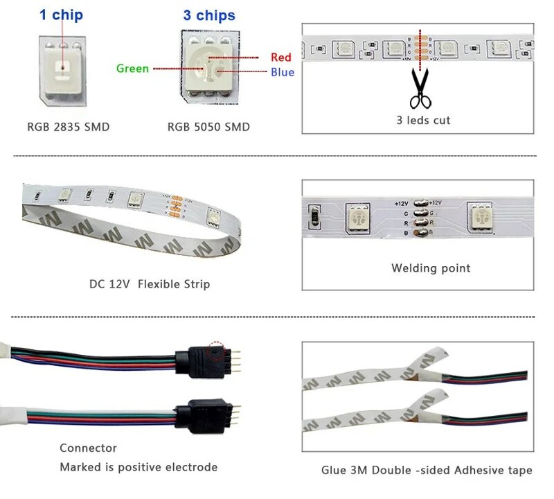 12V Led Strip Waterproof Rgb 5050 2835 Led Wall Room Decorations 30M Commercial Lighting Bluetooth Wifi Controller Tv Backlight