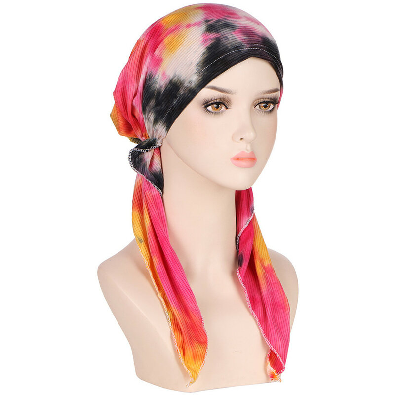 New Pre-Tied Turban Women Chemo Cap Muslim Hijab Inner Caps Hair Loss Cover Beanies Bonnet Long Tail Headscarf Hat Headwrap Caps