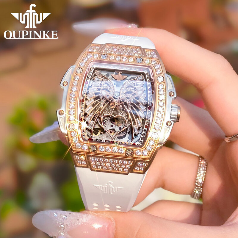 Oupinke Dameshorloges Luxe Mode Liefde Diamanten Wijzerplaat Origineel Automatisch Mechanisch Horloge Voor Dames Waterdichte Saffier